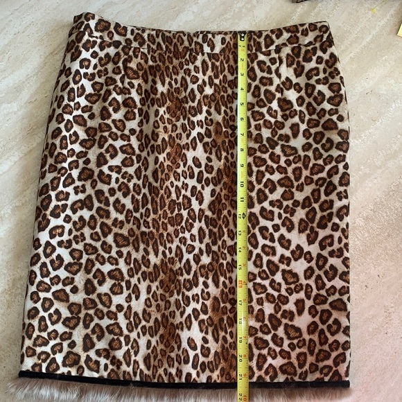 ETCETERA Leopard print skirt, brown rabbit fur trim @ hem, back slit. 10 EUC - Picture 10 of 14